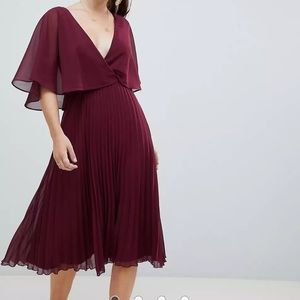 ASOS DESIGN midi dress with pleat skirt and flutter sleeve
